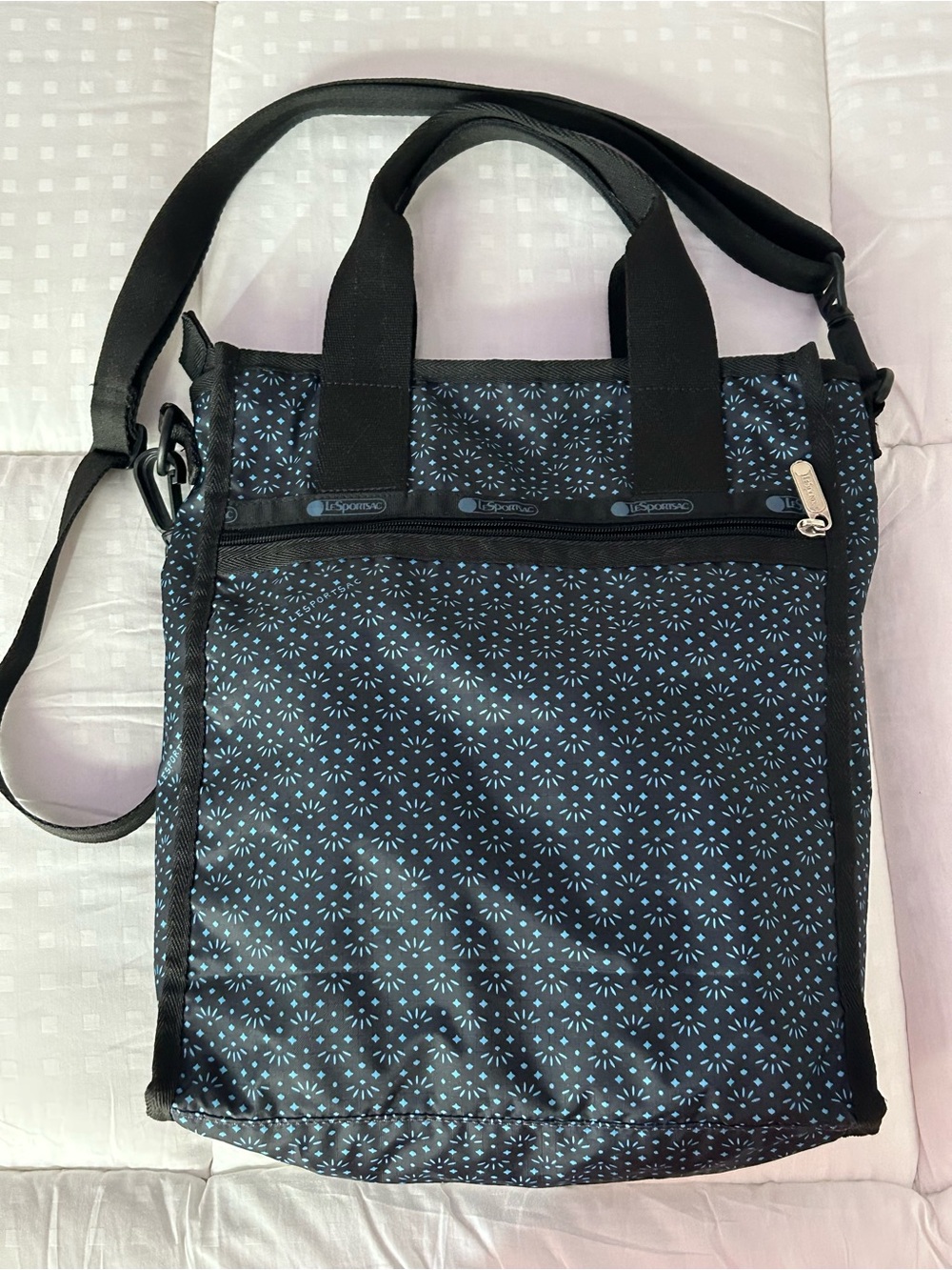 Lesportsac Black Tote w/ Blue Dot Matrix